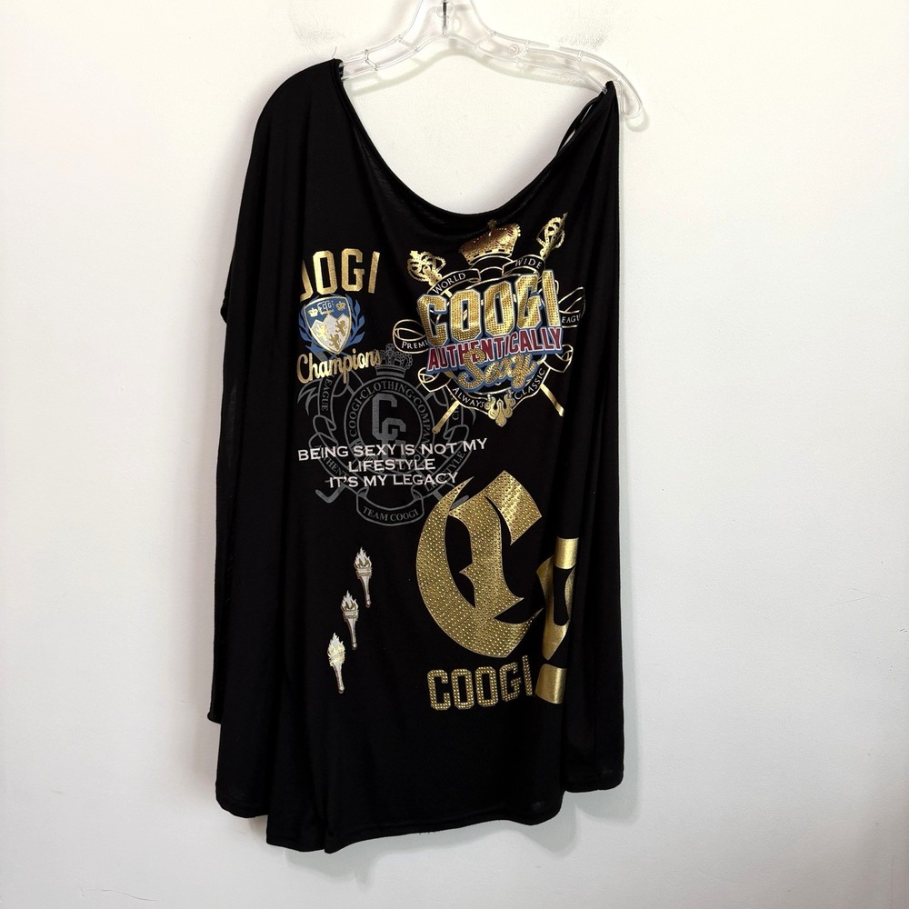 Coogi One Shoulder Tee Shirt Tunic 1X Plus Bling Party RARE Legacy Party Retro